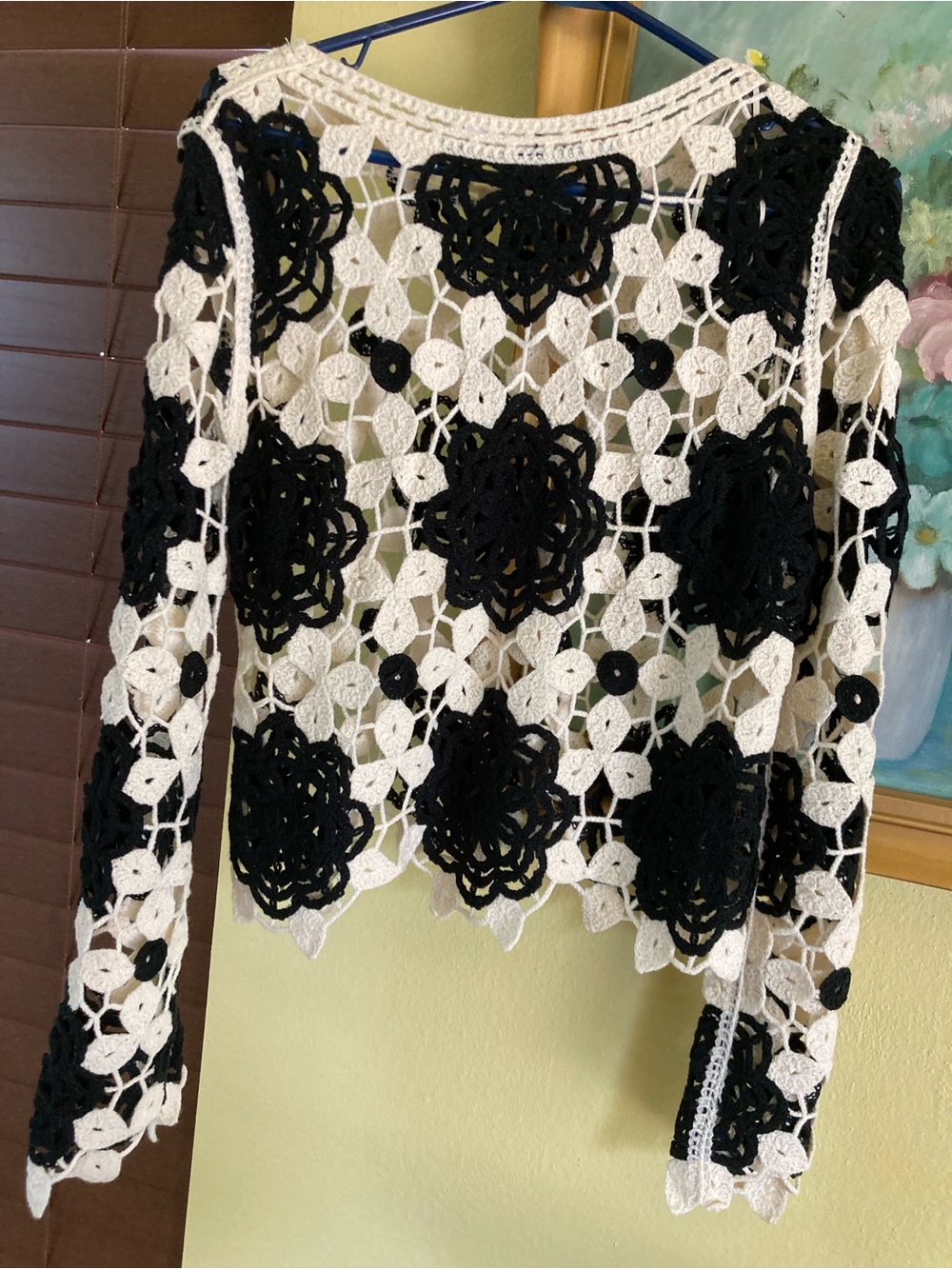 cloth & stone Black and White Crochet Lace Crewneck Sweater - Picture 7 of 10